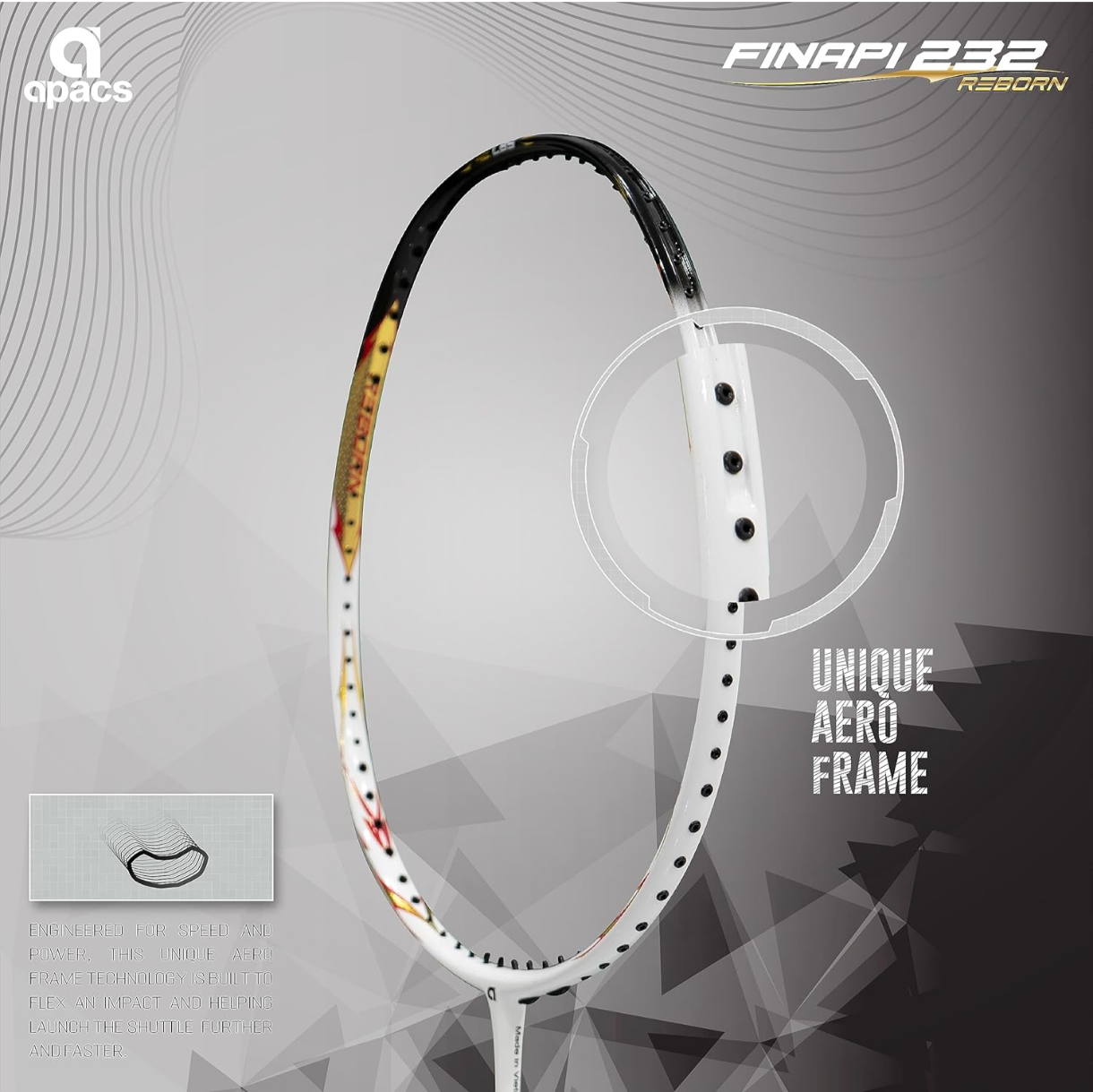 Apacs Finapi 232 Reborn (Unstrung, 42 LBS Mega Tension, World's Toughest Frame) Power Series Badminton Racket | Made with 100% Japanese Ultra Graphite Badminton Racquet with Full Cover (Blue)