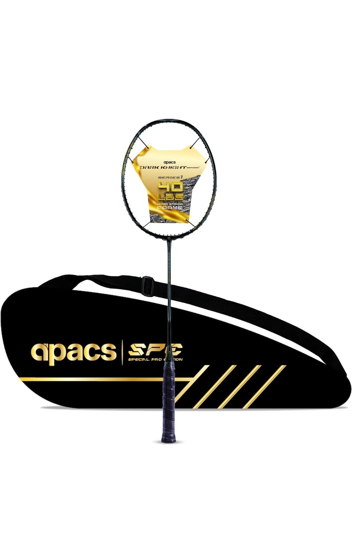 Apacs Dark Knight Series 1 | World's First 40LBS, 80g Ultra Strong Frame | 100% Japanese Graphite | Ultra high Tension Yet Super Light | Special Series Badminton Racket with Full Cover