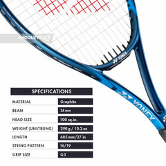 YONEX Smash Team Tennis Racquet (Strung, 290g, Deep Blue) and white silver
