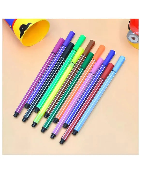 Cute Minions Cartoon Character Sketch Pens Box With 12 Colored Pens for KidsCute Minions Cartoon Character