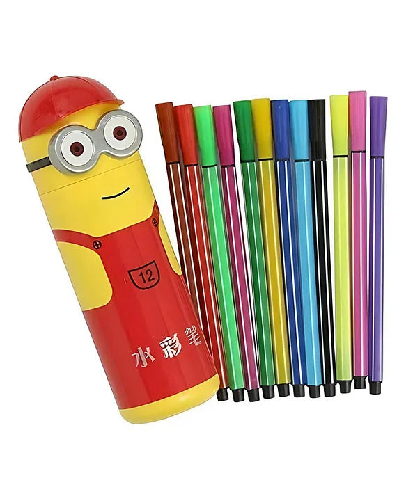 Cute Minions Cartoon Character Sketch Pens Box With 12 Colored Pens for KidsCute Minions Cartoon Character