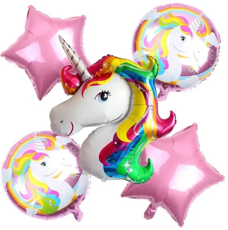 BOOKMYBALLOONS Printed Unicorn Head Foil Balloons Pack of 5 Balloon (Pink, White, Pack of 5)