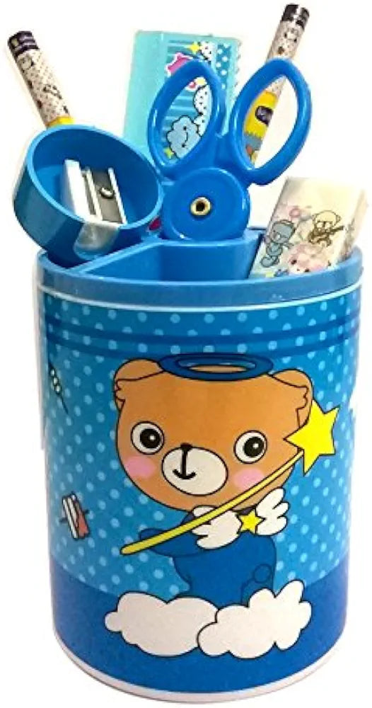 Set-of 6-One Set Includes Pen Stand,2 Pencils,Rubber,Sharpner,Paper Scissor,Scale