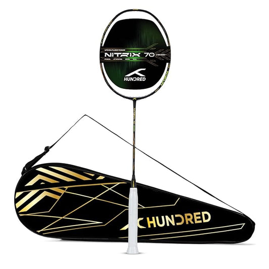 Hundred Nitrix 70 Venom Badminton Racket with Full Cover|≤32 lbs | Head-Heavy Power | M46X Carbon | 6.1 mm Slim Shaft | Explosive Smashes & Control (Black/Green)