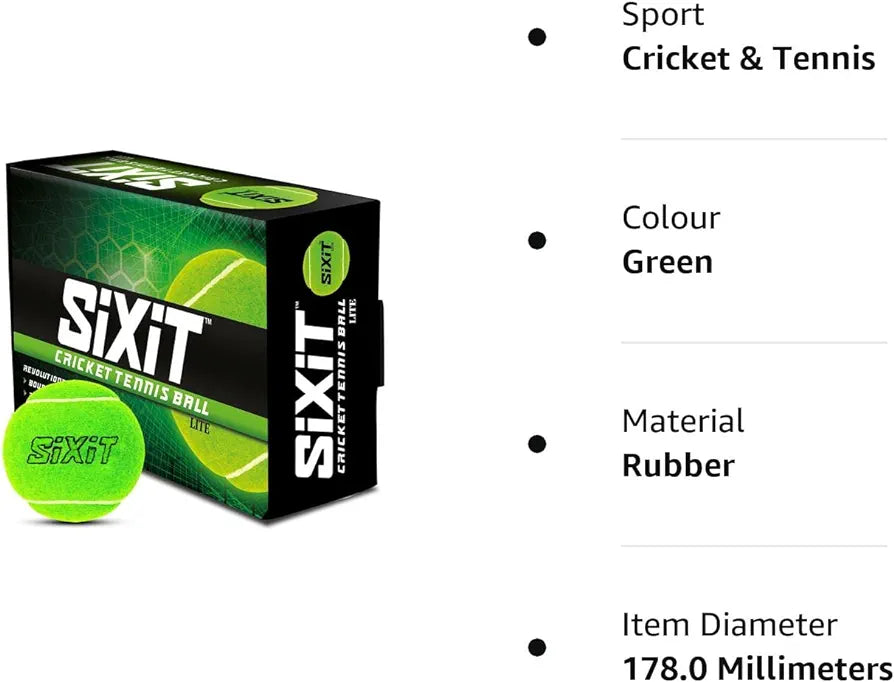 Sixit Lite Cricket Tennis Ball - Pack of 6 , Green , Material : Rubber