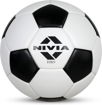 Nivia Football, B & W Football, PU Football, 32 Panel Soft & Wet Ground, Hard Ground, International Match Ball, Suitable for Men & Women Size -5, Colour- Black & White.