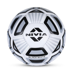 Nivia Black & White Football/Rubberized Stitched Football/32 Panel/Suitable for Hard Ground without Grass/Training Football/for Men/Women/Size - 5 (Black/White)