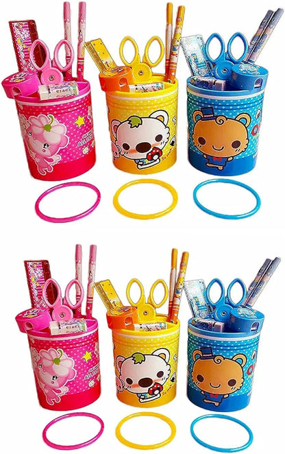Set-of 6-One Set Includes Pen Stand,2 Pencils,Rubber,Sharpner,Paper Scissor,Scale