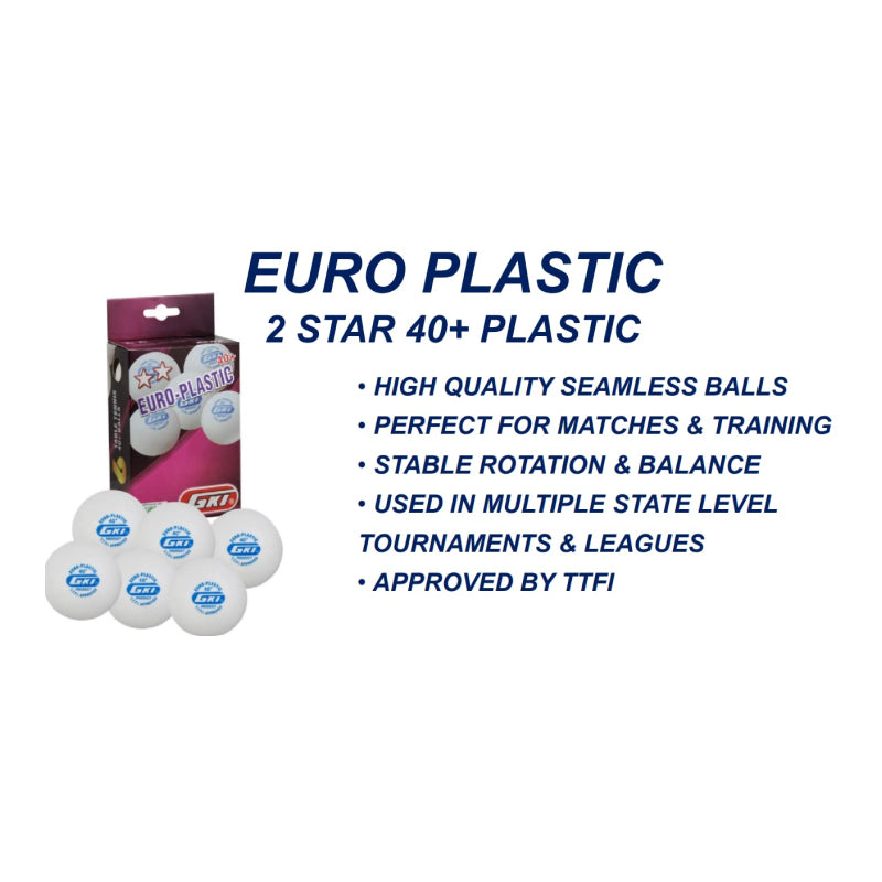 GKI Euro Plastic 40+ Table Tennis Balls - White (Pack of 6)