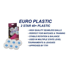 GKI Euro Plastic 40+ Table Tennis Balls - White (Pack of 6)