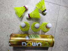 Dawn badminton shuttlecock nylon colour yellow set of 6 made in India