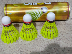 Dawn badminton shuttlecock nylon colour yellow set of 6 made in India