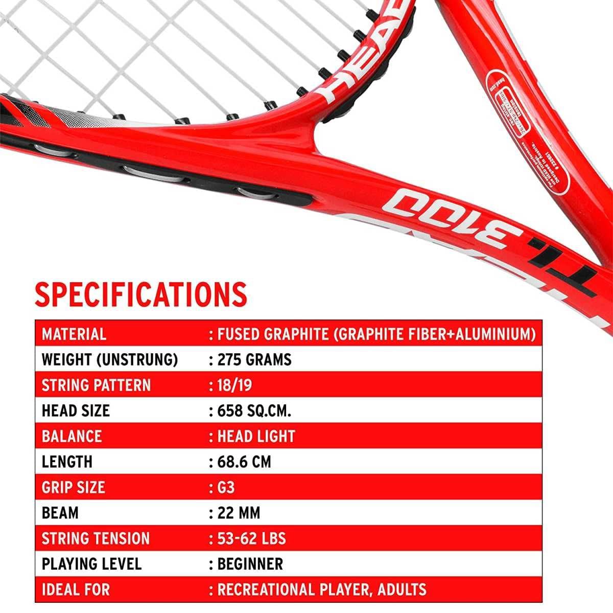 Head Titanium 3100 Strung Graphite-Titanium-Lined Tennis Racquet