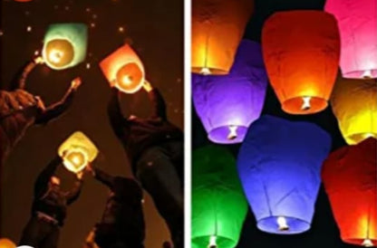 Paper Flying Sky Lantern Hot Air Balloon with Fuel Wax Candle (Assorted Colour) - Pack of 10