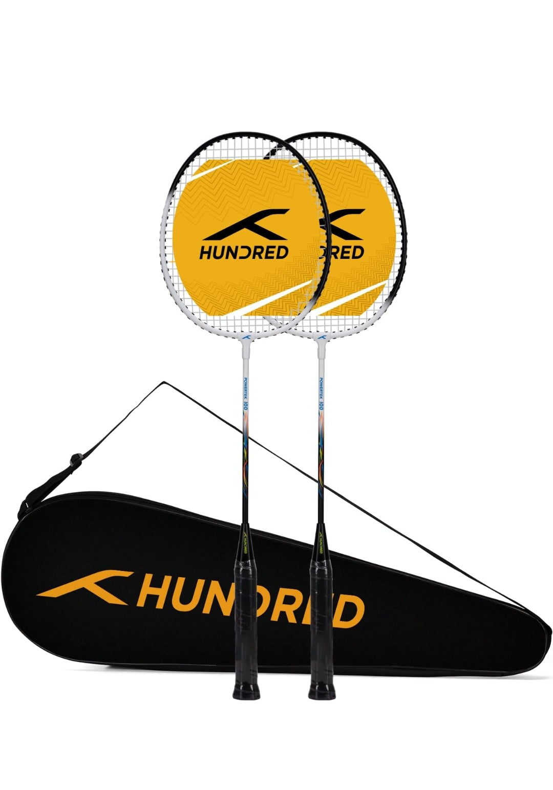 HUNDRED Aluminium Powertek 100 (Set of 2) Badminton Racket with Full Cover (115G,