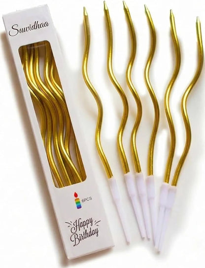 Golden Spiral Birthday Candles – Pack of 6 Long Spiral Cake Candles