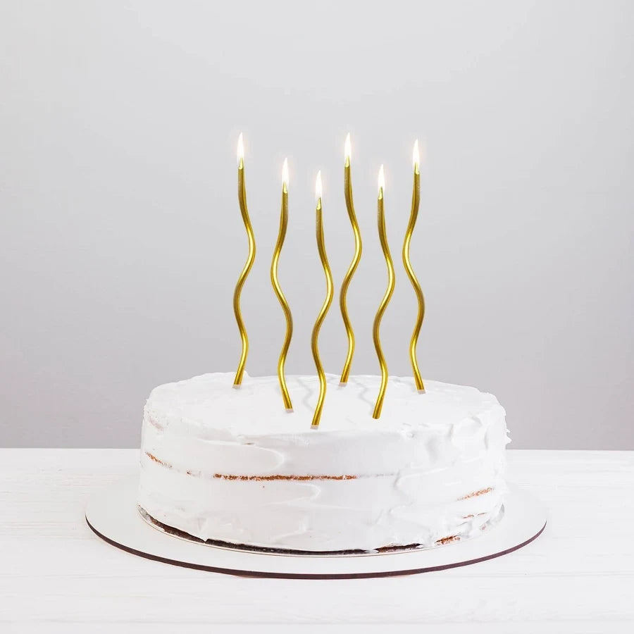 Golden Spiral Birthday Candles – Pack of 6 Long Spiral Cake Candles