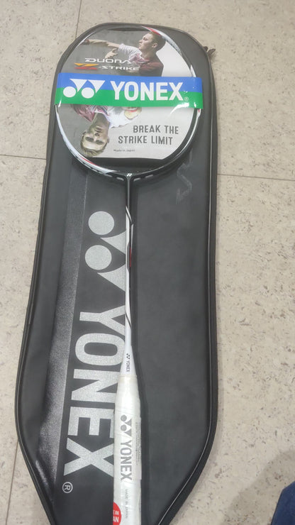 YONEX Graphite Duora Z Strike Professional Badminton Racquet with free Full Cover (Black, White, 88 grams , 28 lbs Tension, Made in Japan)