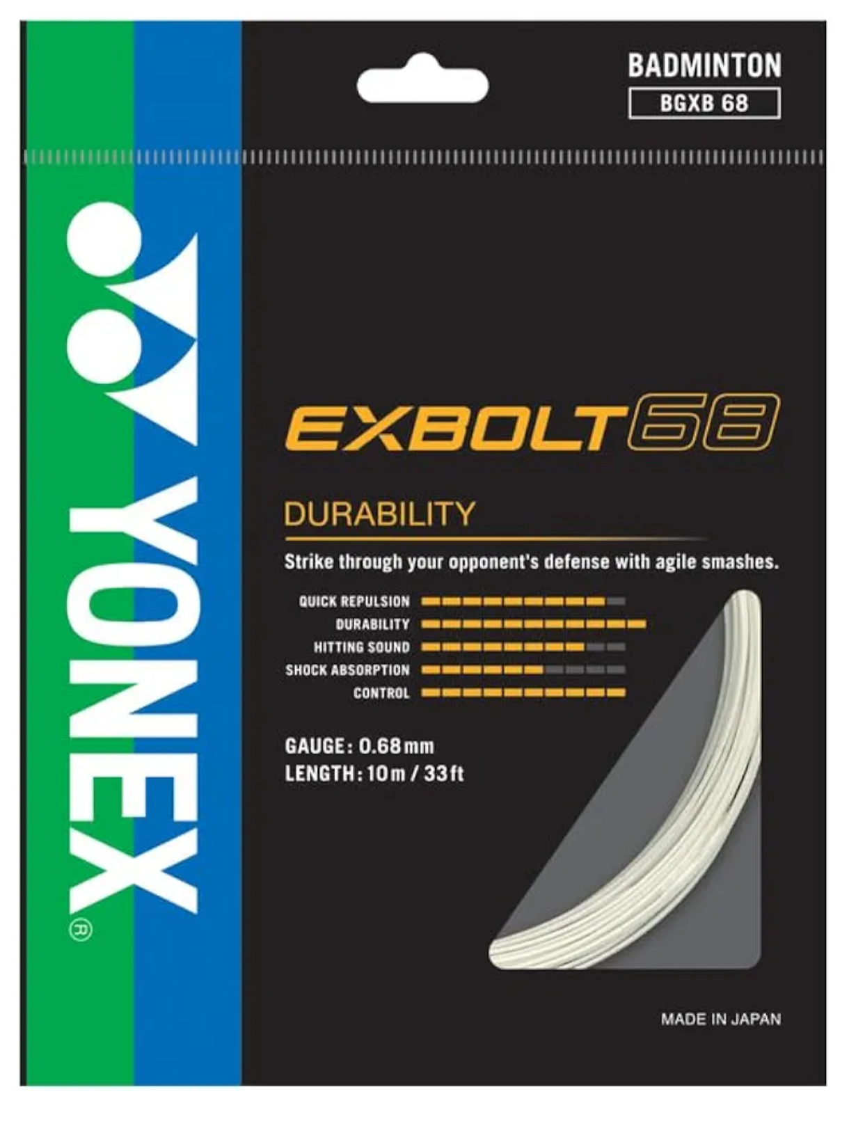 Yonex Exbolt 68 Badminton String – High Repulsion Power, Quick Response, Durable & Control-Oriented String for Advanced Players
