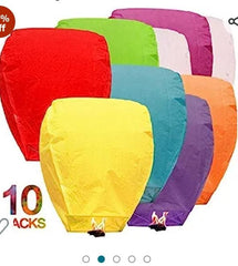 Paper Flying Sky Lantern Hot Air Balloon with Fuel Wax Candle (Assorted Colour) - Pack of 10