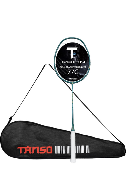 TANSO Raion SS Strung Badminton Racket (34 Lbs Tension, Recommended by Padukone School of Badminton, 77 Grams Ultra Light Weight Full Carbon Fiber with Premium Strings and Full Racquet Cover)