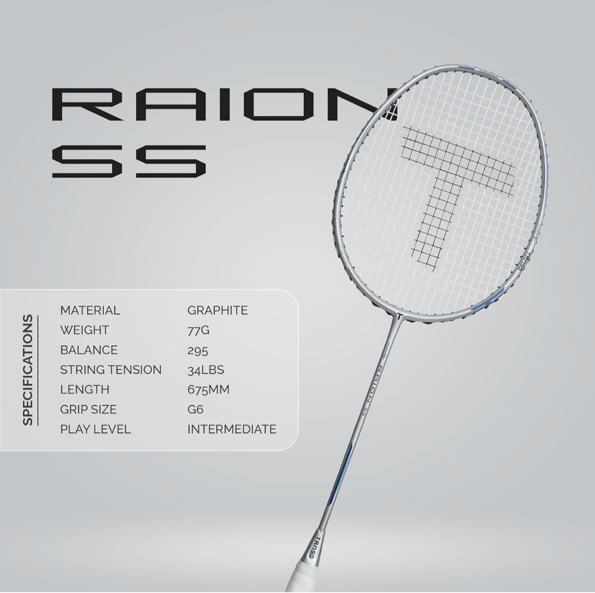 TANSO Raion SS Strung Badminton Racket (34 Lbs Tension, Recommended by Padukone School of Badminton, 77 Grams Ultra Light Weight Full Carbon Fiber with Premium Strings and Full Racquet Cover)