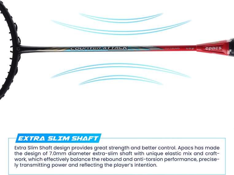 apacs Counter Attack (73G, 35LBS) Red, Black Unstrung Badminton Racquet