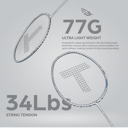 TANSO Raion SS Strung Badminton Racket (34 Lbs Tension, Recommended by Padukone School of Badminton, 77 Grams Ultra Light Weight Full Carbon Fiber with Premium Strings and Full Racquet Cover)