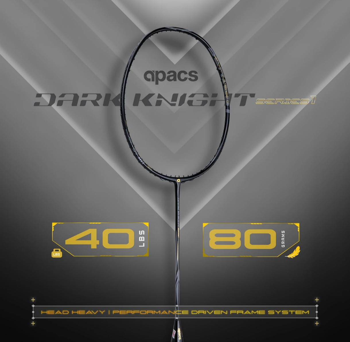 Apacs Dark Knight Series 1 | World's First 40LBS, 80g Ultra Strong Frame | 100% Japanese Graphite | Ultra high Tension Yet Super Light | Special Series Badminton Racket with Full Cover