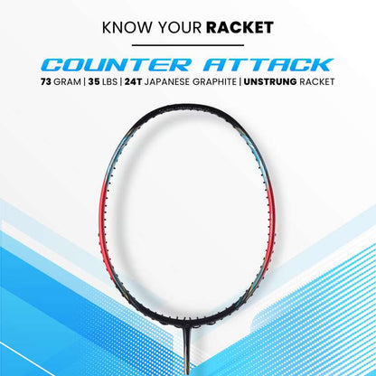 apacs Counter Attack (73G, 35LBS) Red, Black Unstrung Badminton Racquet