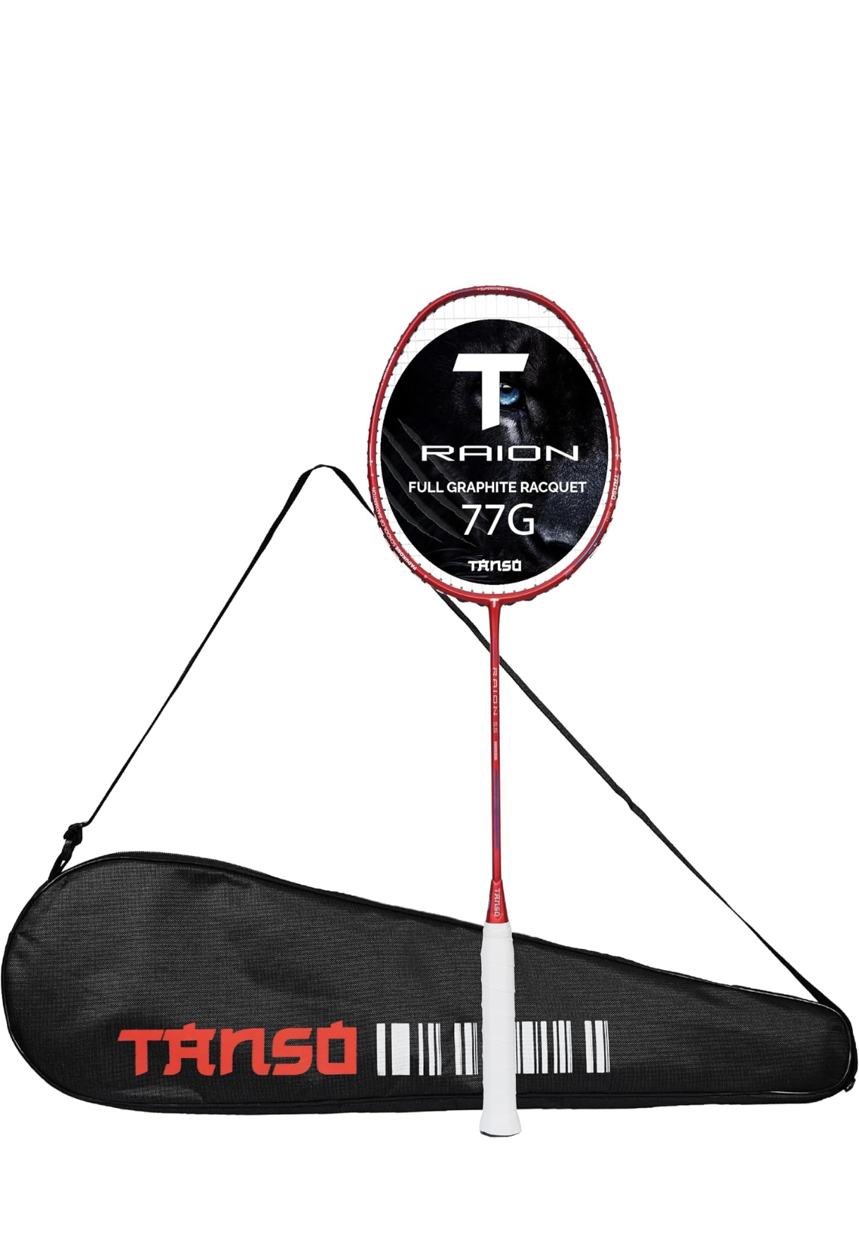 TANSO Raion SS Strung Badminton Racket (34 Lbs Tension, Recommended by Padukone School of Badminton, 77 Grams Ultra Light Weight Full Carbon Fiber with Premium Strings and Full Racquet Cover)