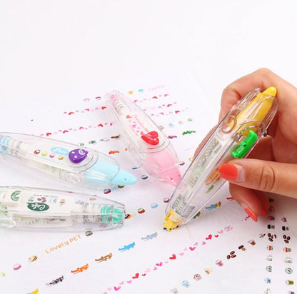 Correction Tape Cute Decorative Sticker Pen for Kids - Art Projects Scrapbooking Diary Easy-to-use, Correction Tape with Cute Animal Designs for Stationary Gift Multiple Colours